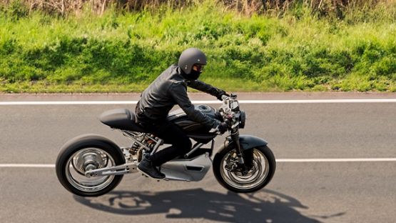 A motorcyclist enjoying a ride on an electric motorcycle.